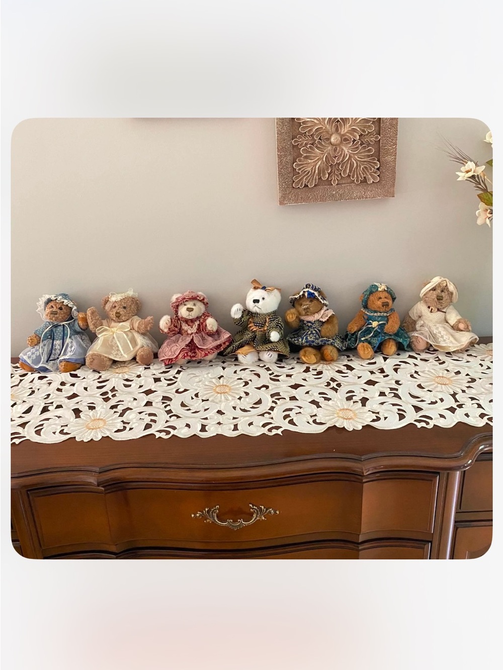 Vintage Collectible Victorian Plush Teddy Bear Figurine Set -